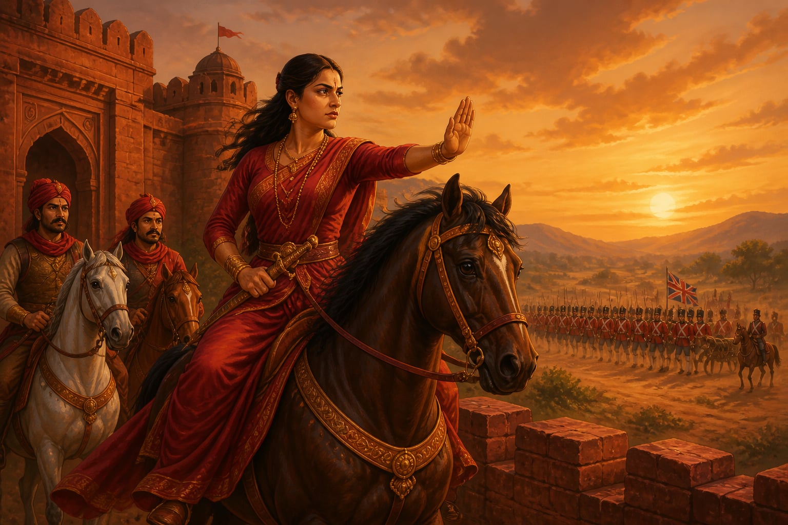 Rani Chennamma of Kittur halting her cavalry before the British line