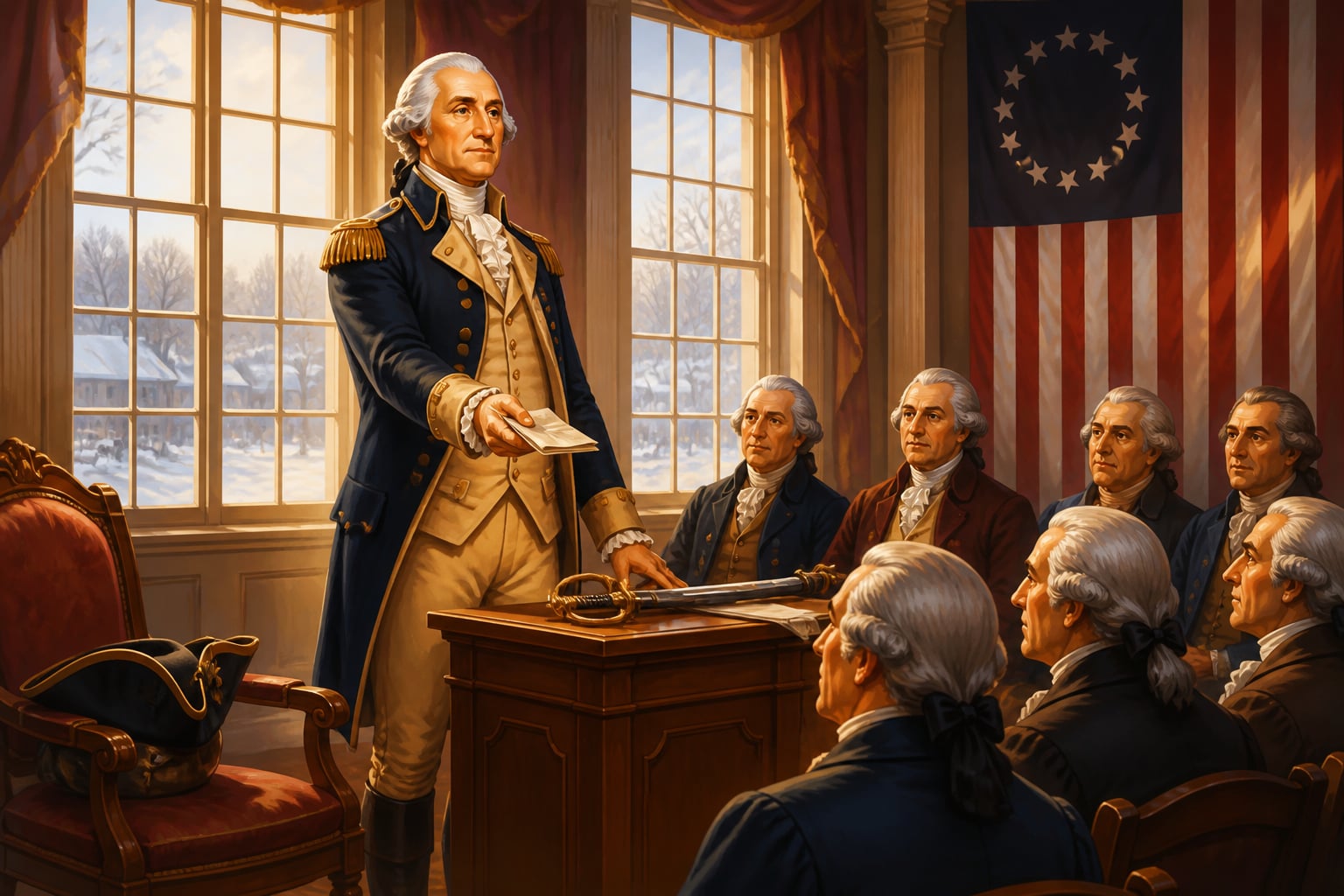 Washington resigning his commission before the Continental Congress