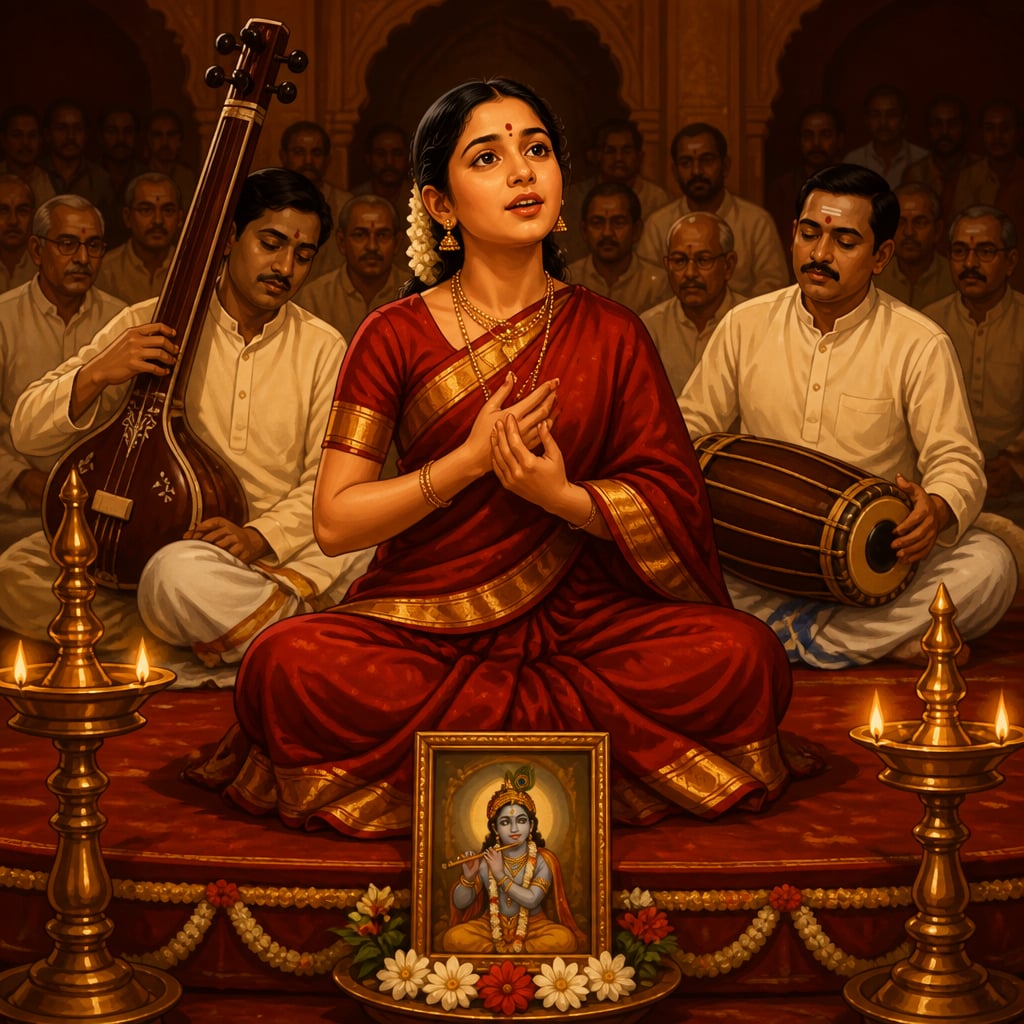Young M.S. Subbulakshmi singing at the Madras Music Academy in 1936