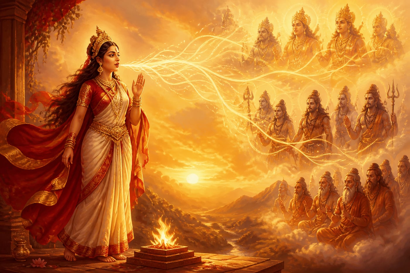 Goddess Vac speaking with luminous threads of creation