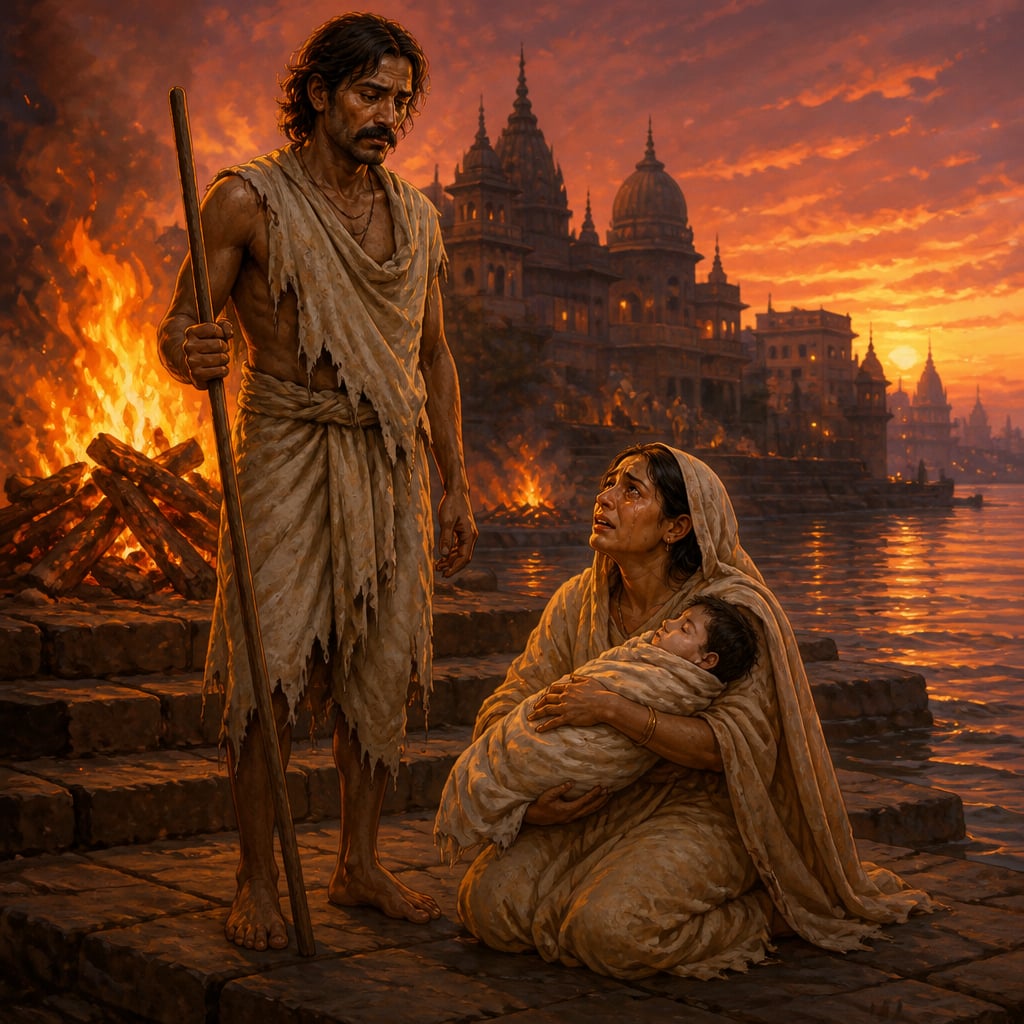 Harishchandra serving at the Varanasi cremation ghats