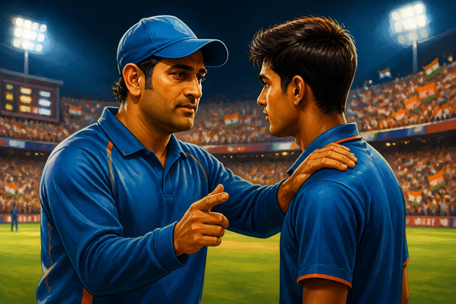 MS Dhoni offering a calm instruction in an ICC final