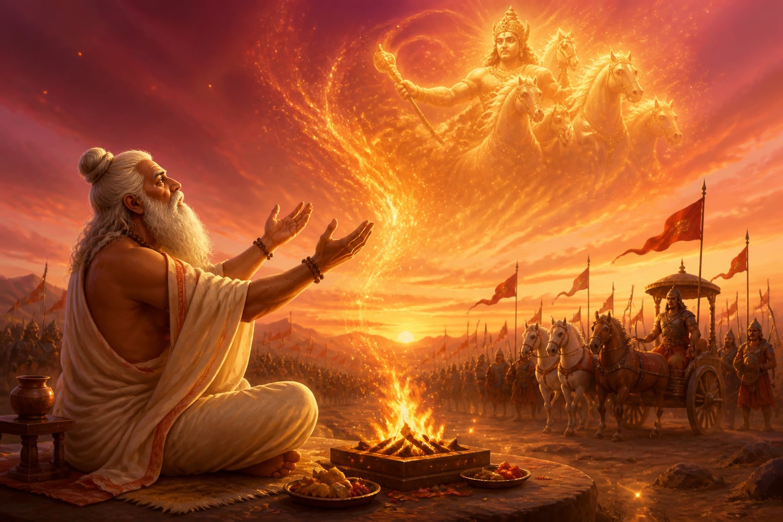 A Rishi praising Indra at a battle-eve altar