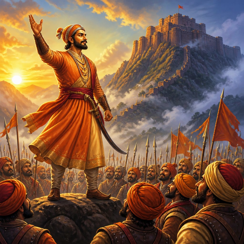 Shivaji addressing his Maratha soldiers at Pratapgad