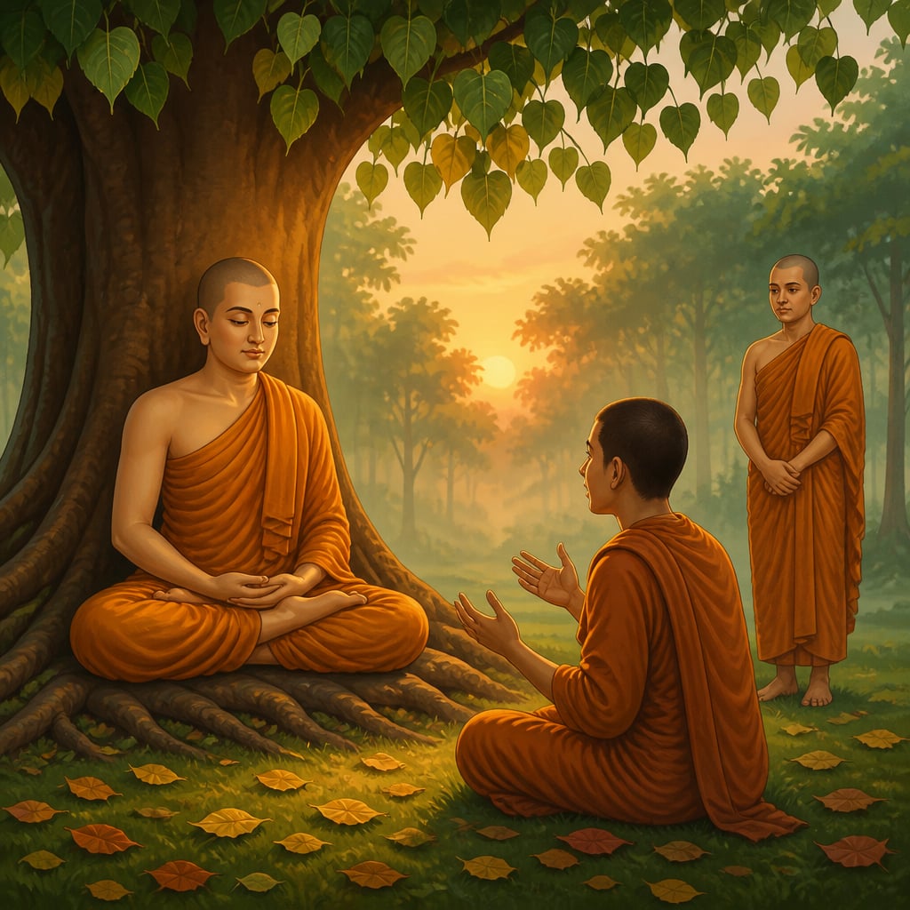 The Buddha seated in noble silence under the bodhi tree