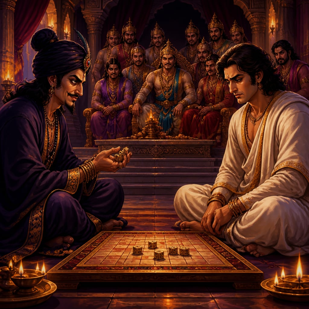 Shakuni at the dice game in the Kuru sabha