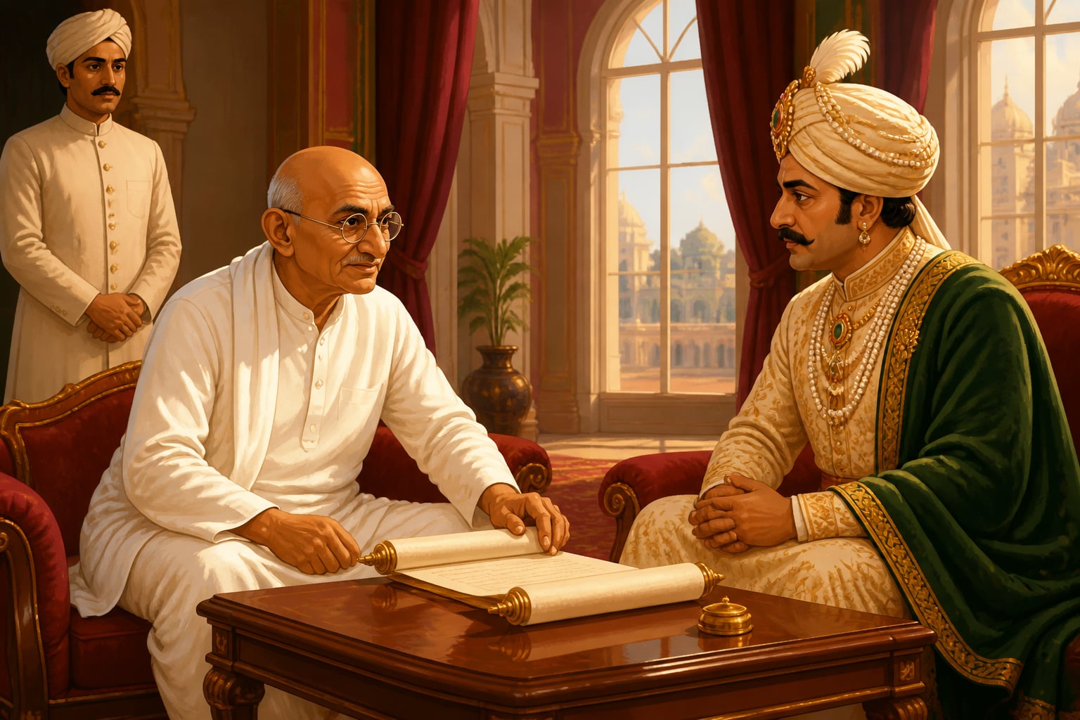 Sardar Patel meeting a princely ruler over the Instrument of Accession