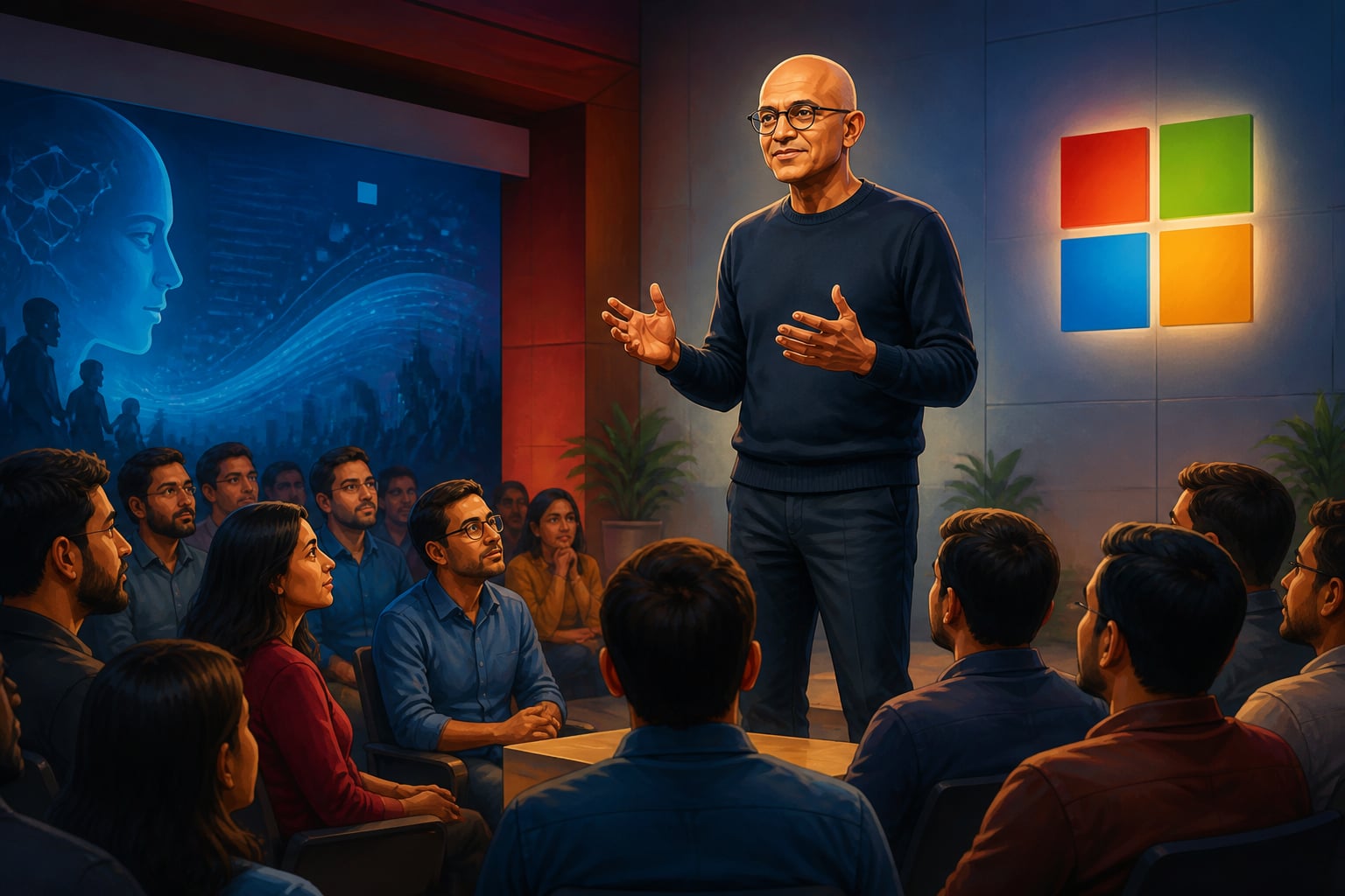 Satya Nadella addressing Microsoft on the AI transformation