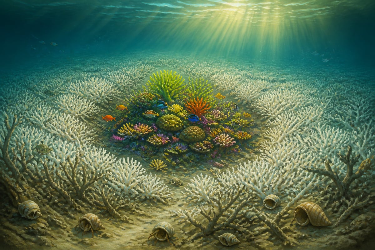 Bleached coral reef showing ecological tipping point