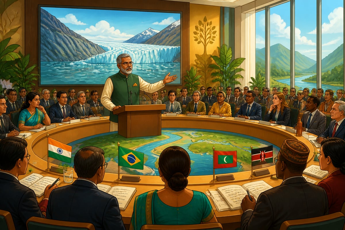 International climate negotiation hall at midday