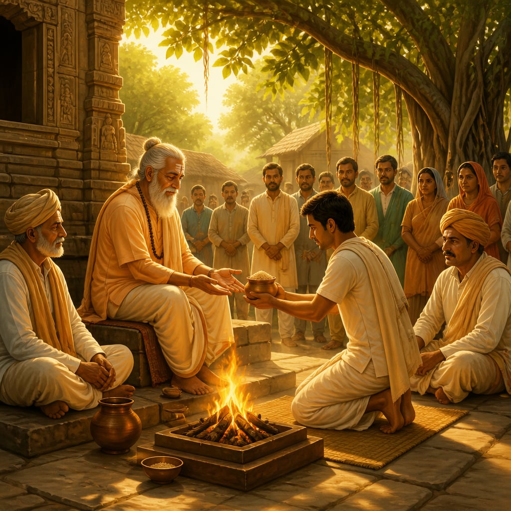 Village gathering at the prayaschitta courtyard rite