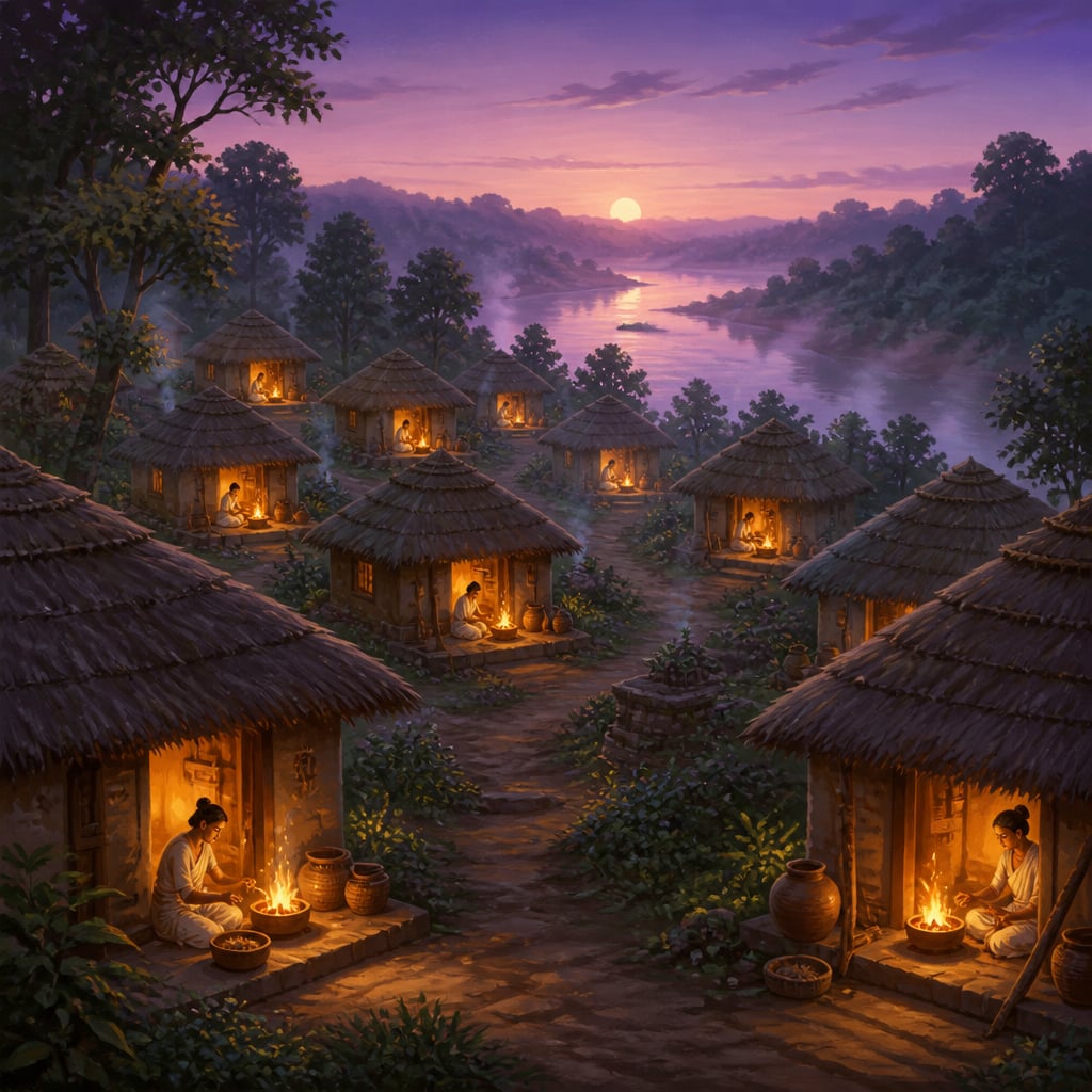 Synchronized pre-dawn fires across a Vedic riverside settlement