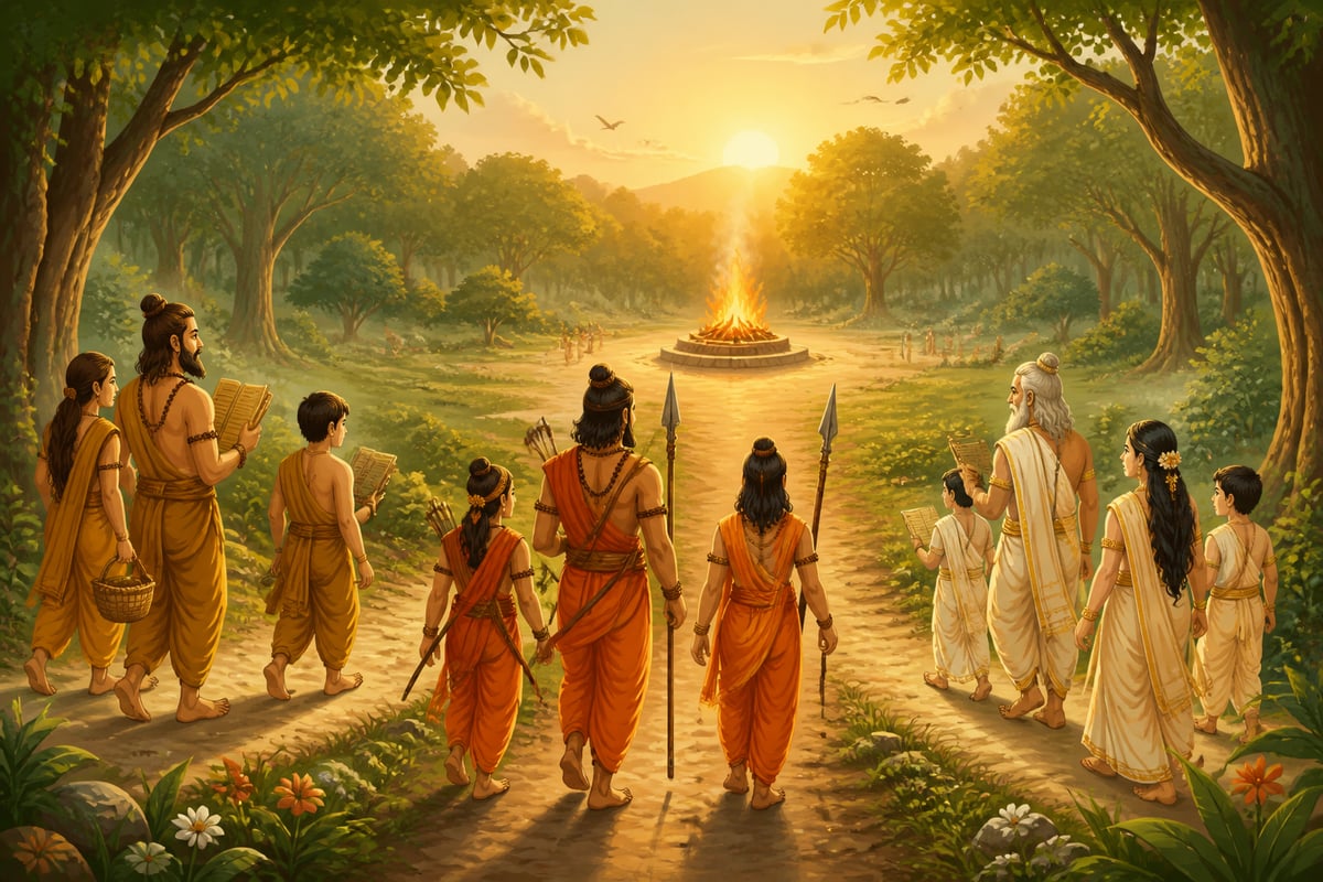 Different rishi families converging on the same sacred fire