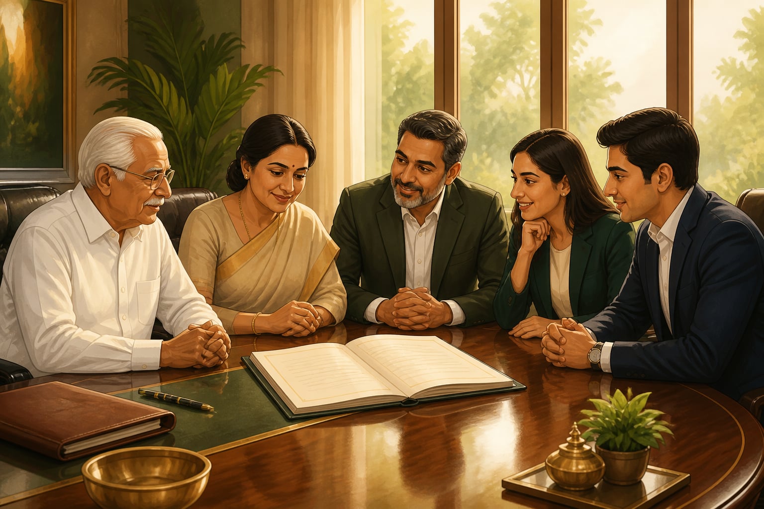 Three generations of an Indian business family in the boardroom