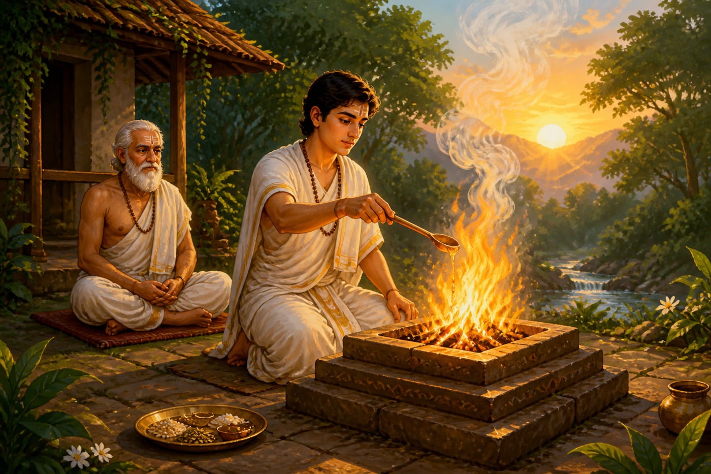 Agni as the household priest at the family fire altar