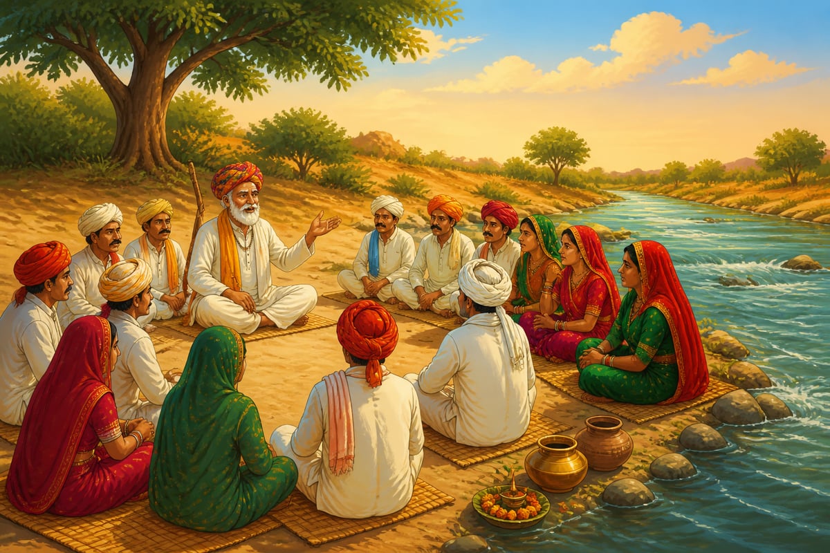 Villagers gathering at the Arvari river as community caretakers
