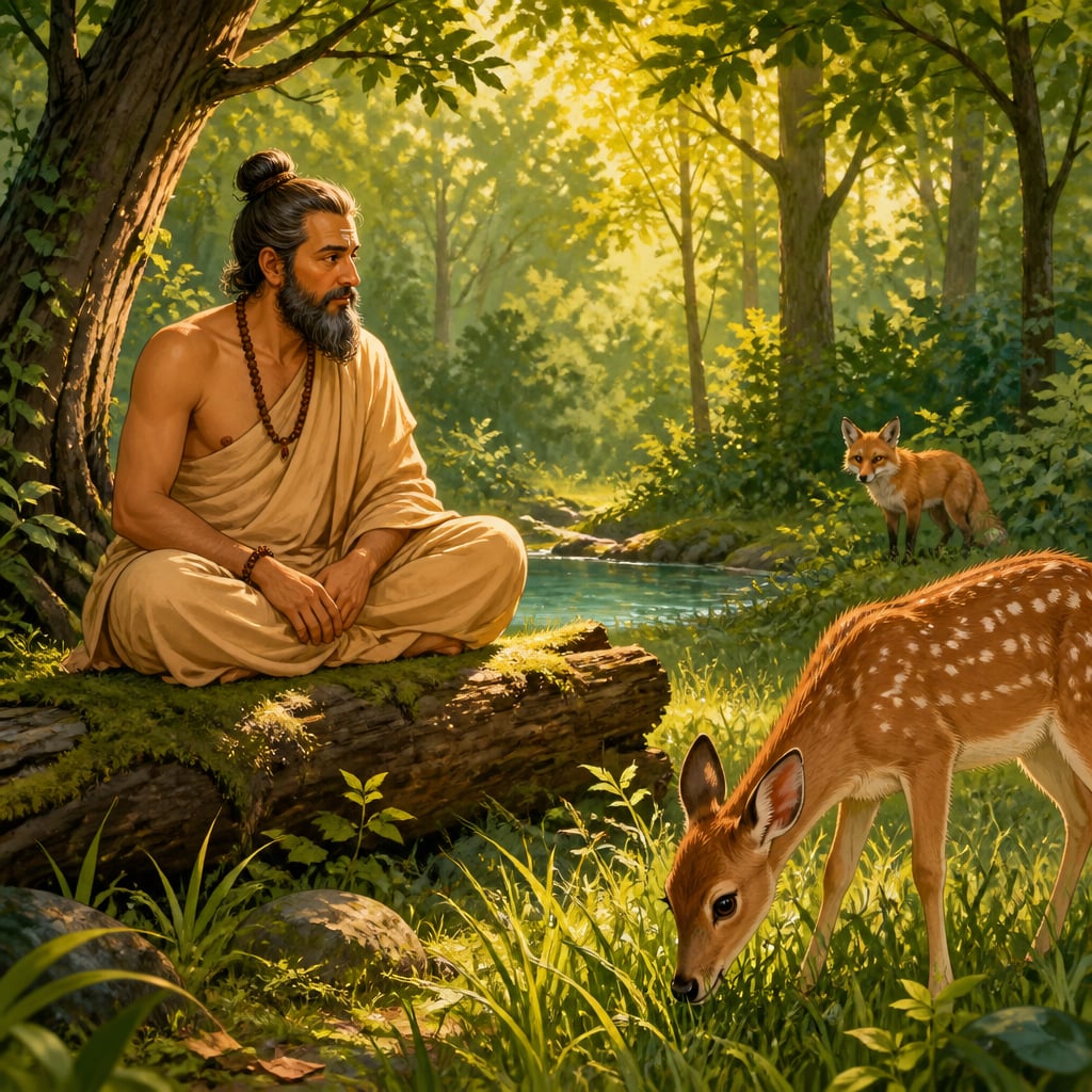 Rishi Bharadvaja watching at the forest clearing