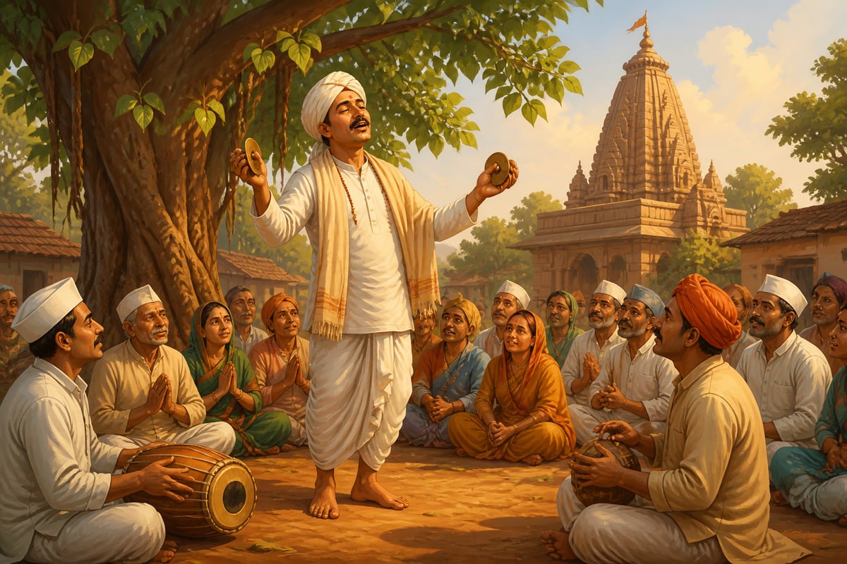 Tukaram singing an abhanga to villagers in Maharashtra