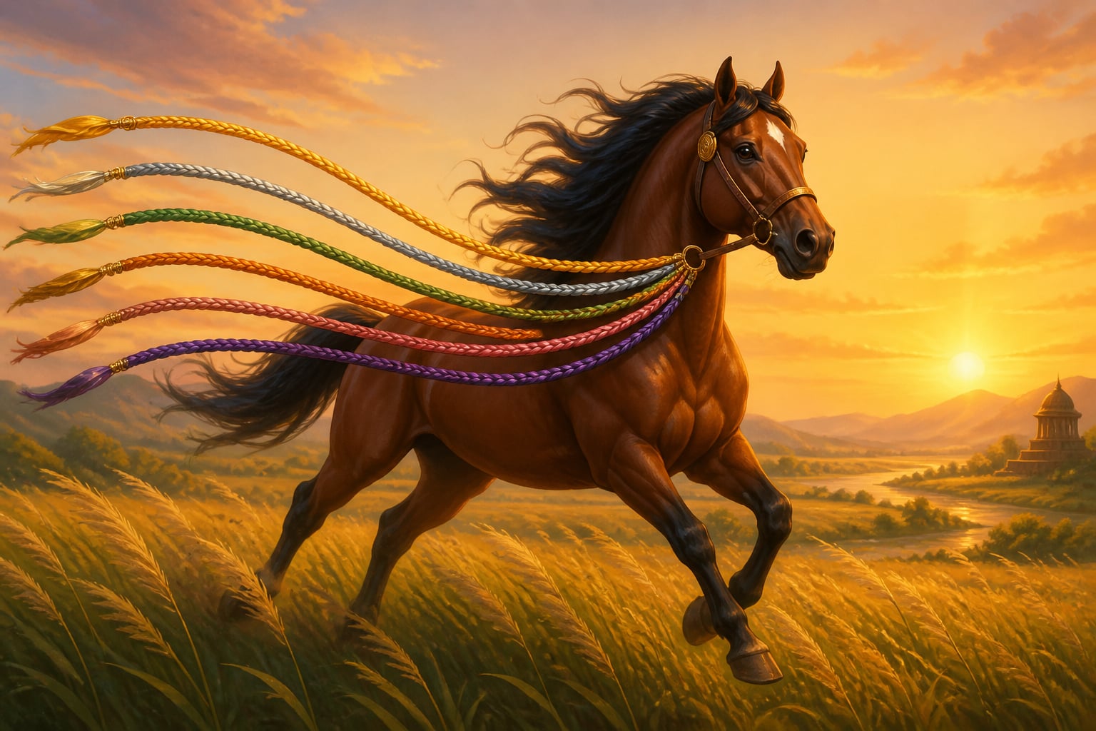 Time as a horse galloping with seven trailing reins