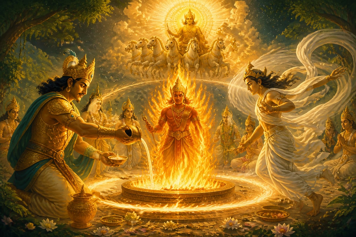 The Vedic Devas performing the cosmic yajna of creation