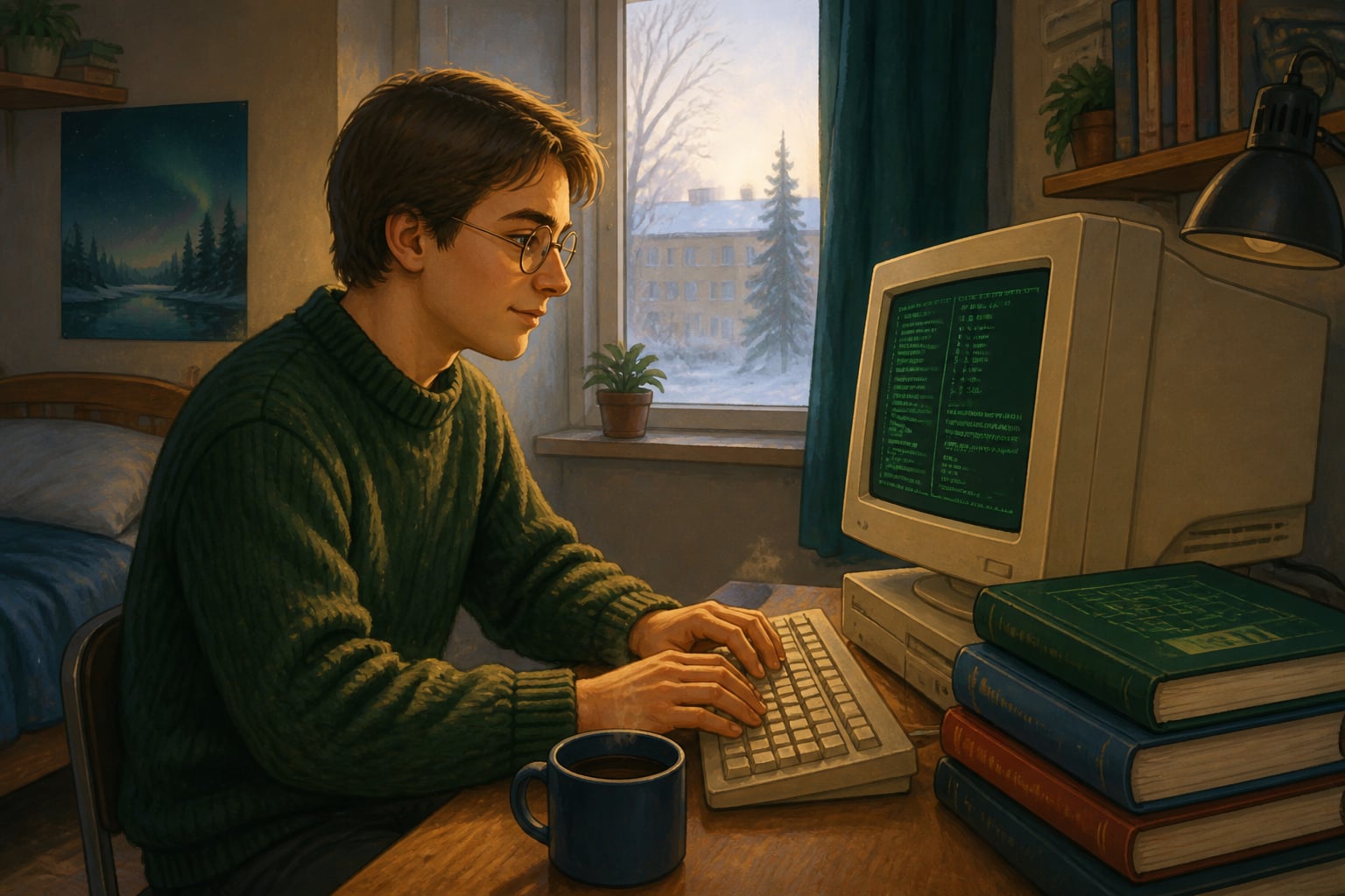 Linus Torvalds posting Linux from his Helsinki bedroom