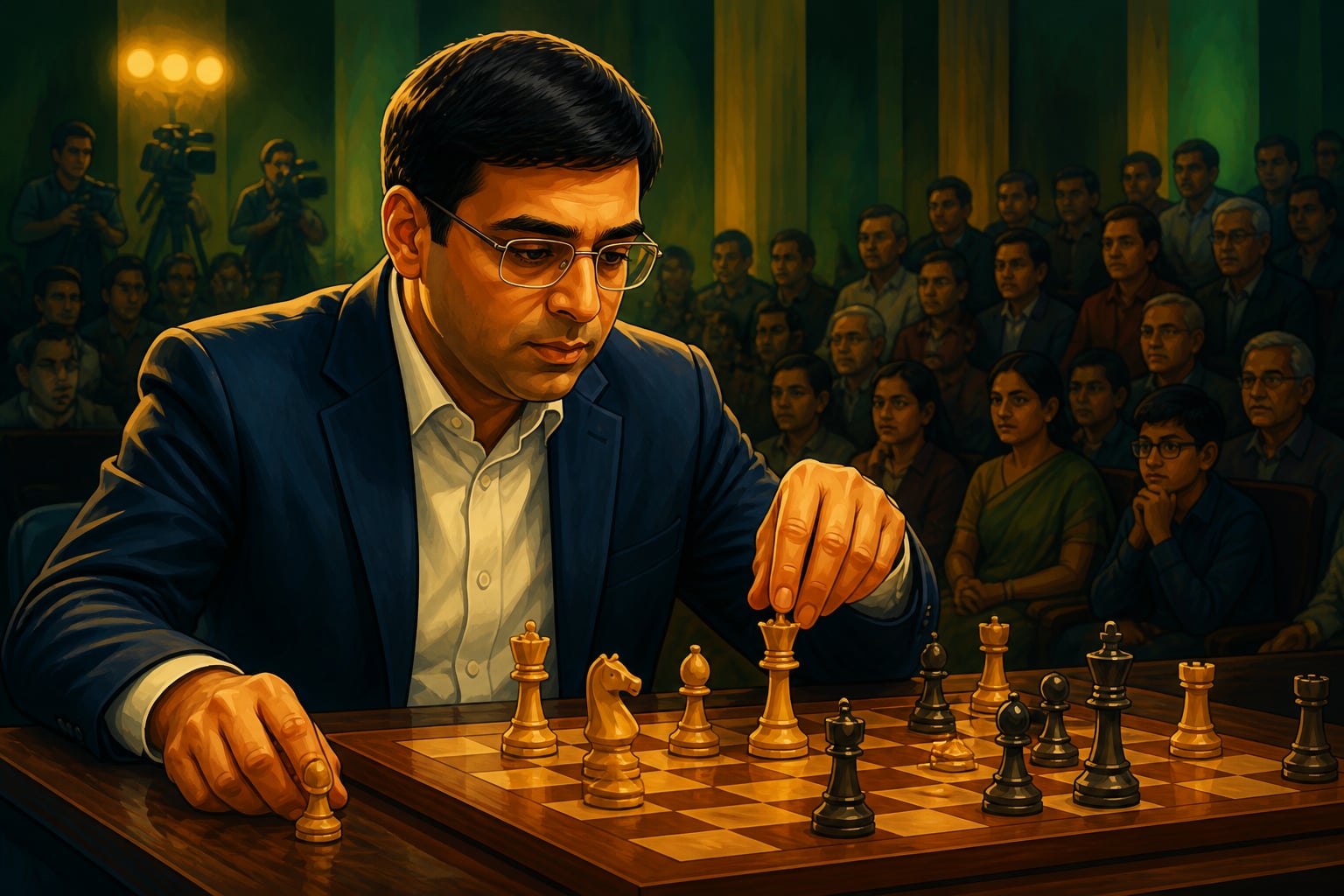 Viswanathan Anand focused at the chess board