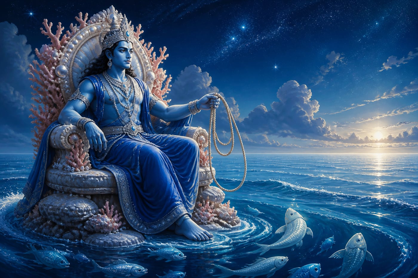 Varuna seated on his throne guarding the cosmic order