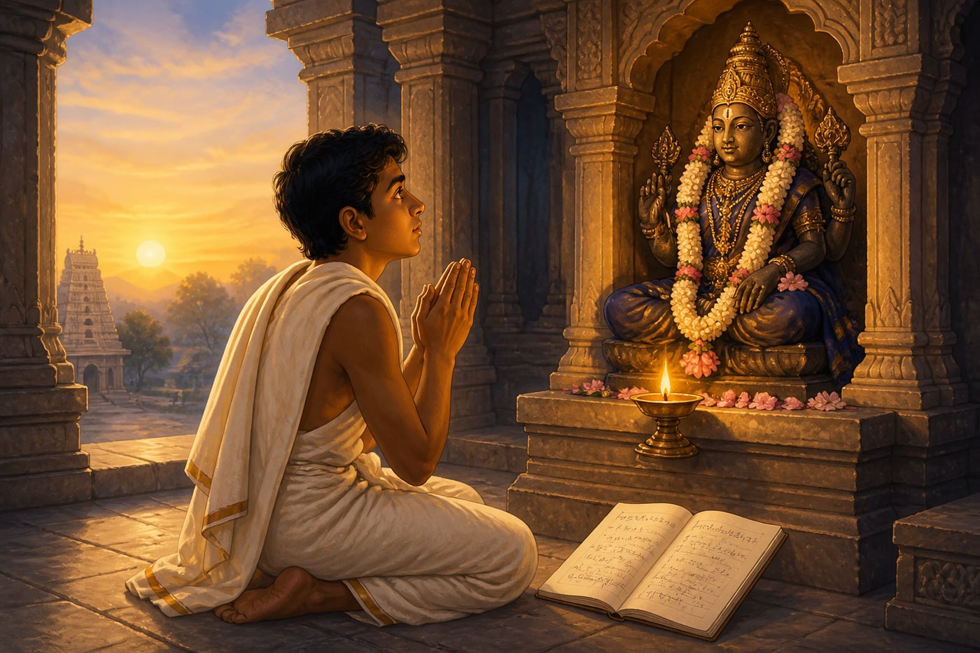 Ramanujan praying at the Namagiri Thayar temple before Cambridge
