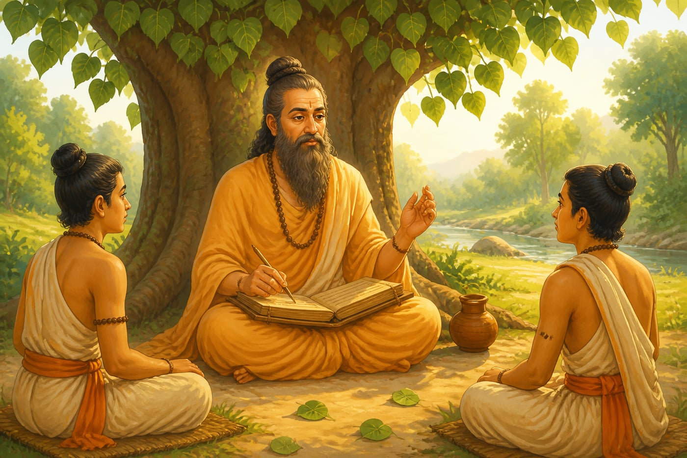 Patanjali teaching disciples beneath a pipal tree