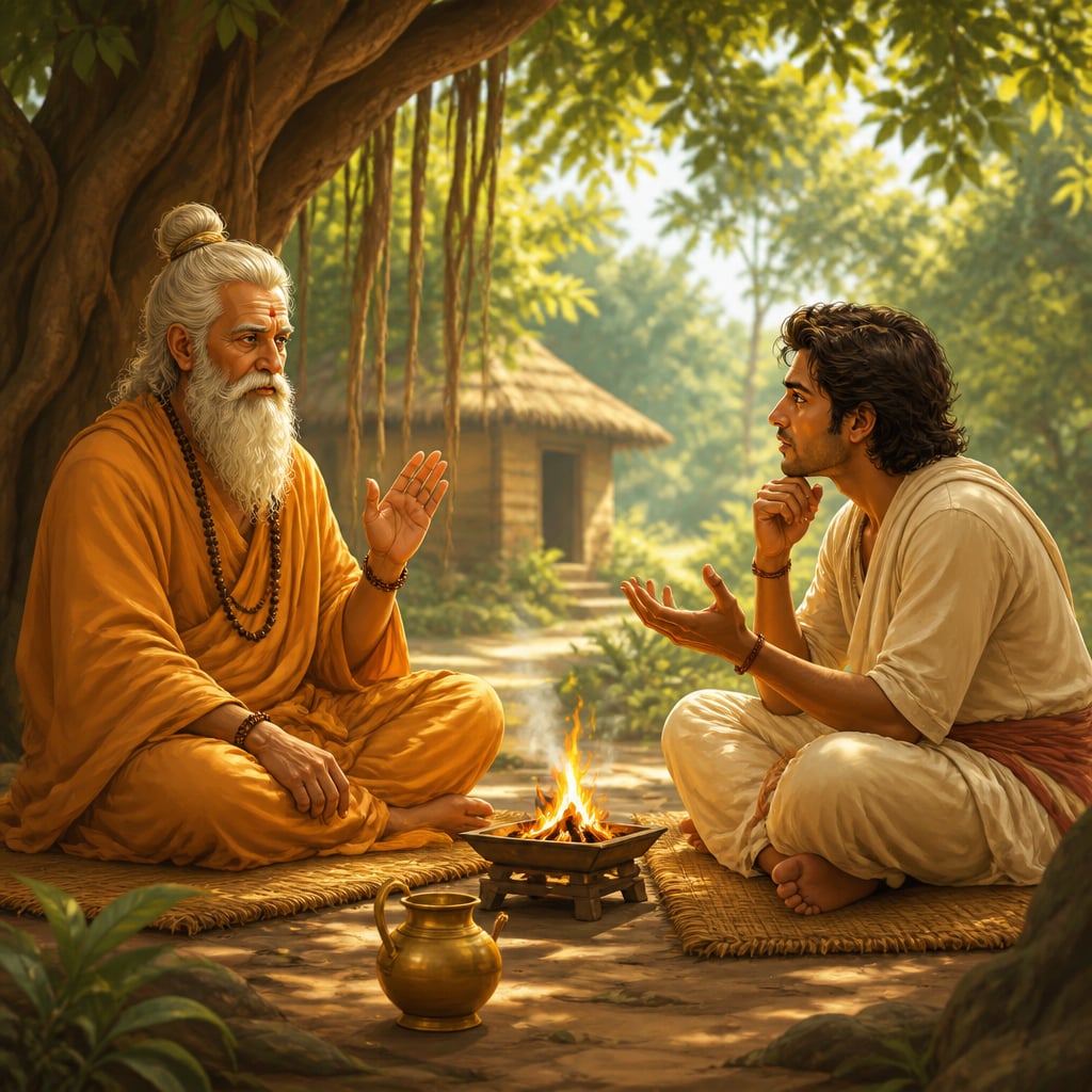 Old Rishi in dialogue with a skeptic