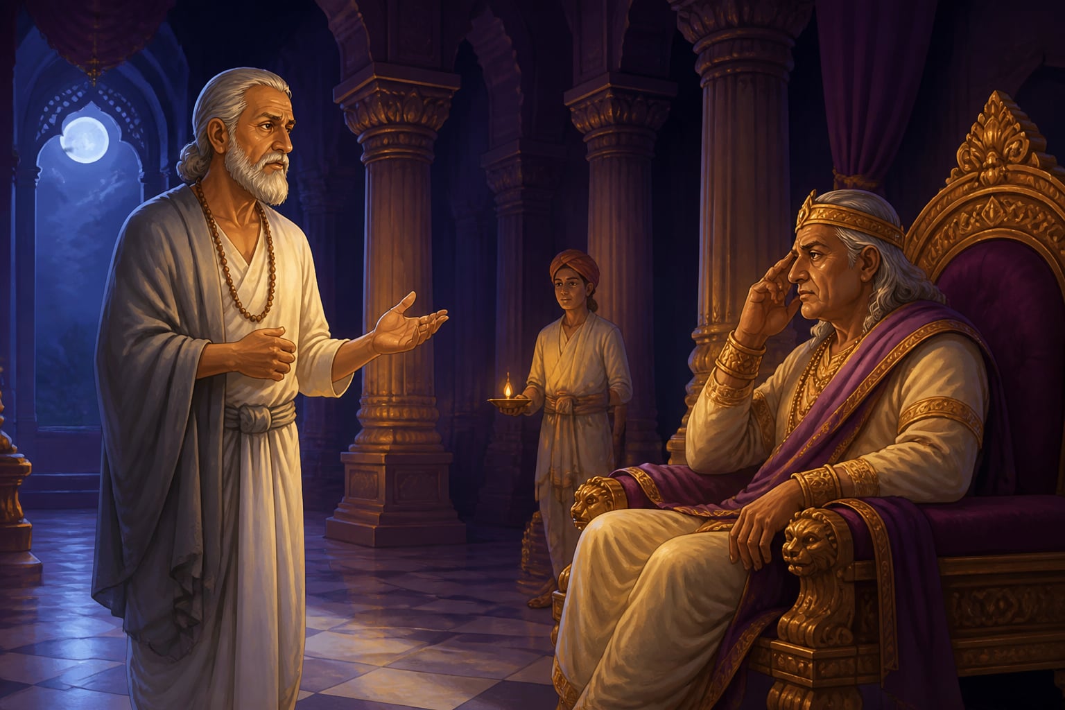 Vidura counseling the blind King Dhritarashtra