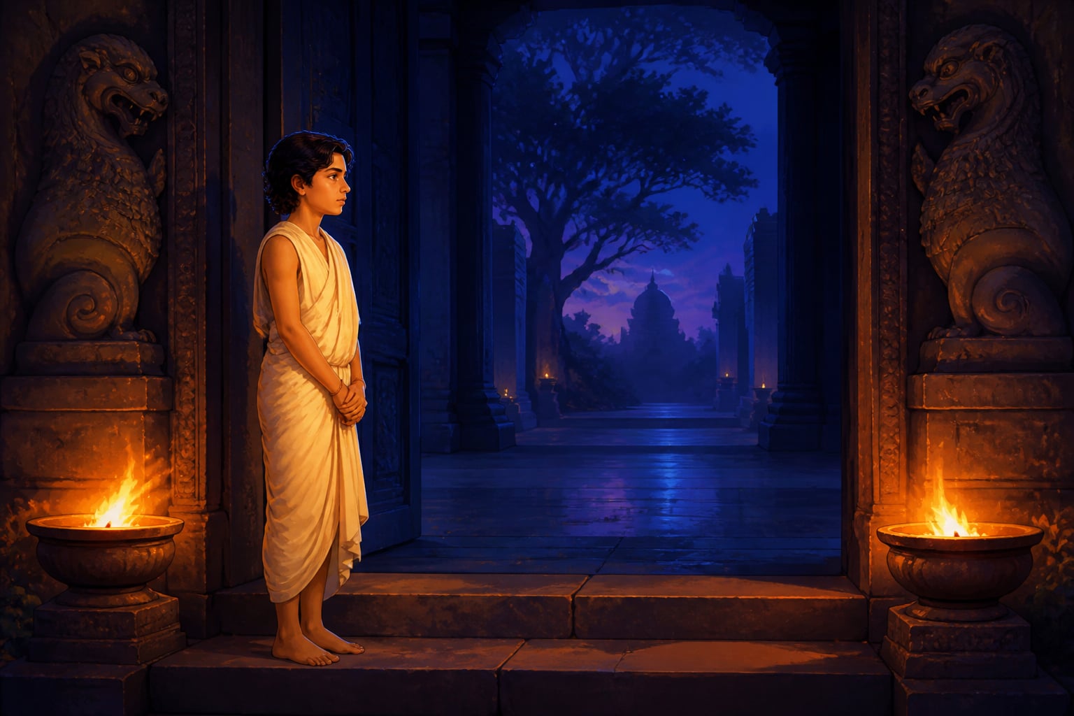 Nachiketa waiting at the threshold of Yama's house