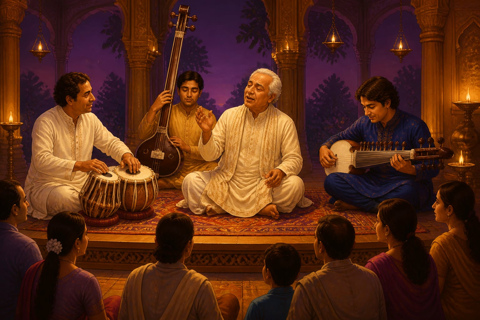 An Indian classical music sabha grounded by one tanpura drone
