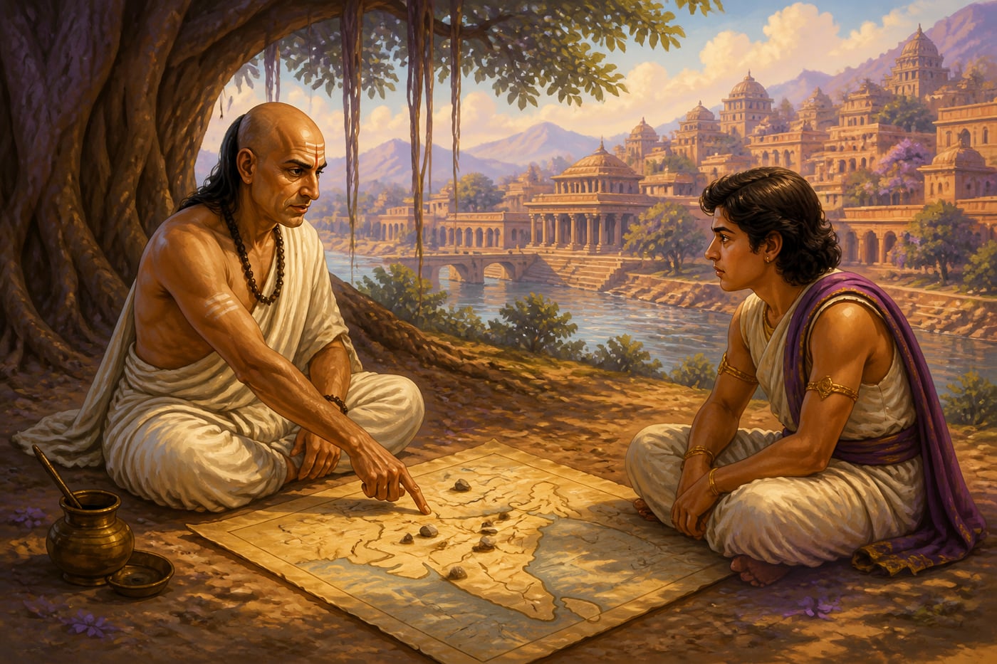 Chanakya teaching Chandragupta at Takshashila