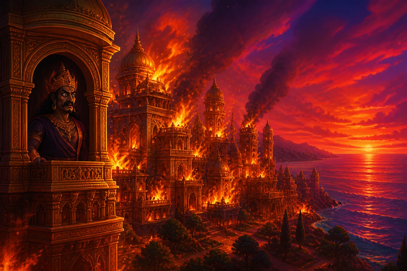 Ravana's golden palace of Lanka burning