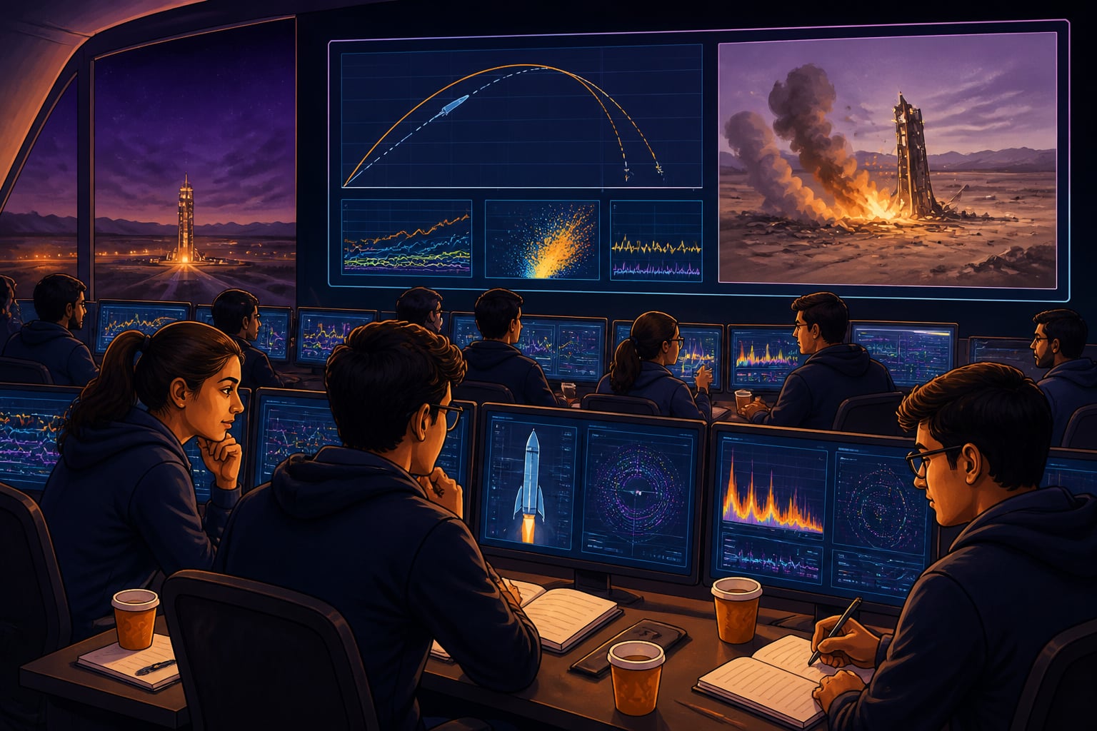 SpaceX engineers analyzing telemetry