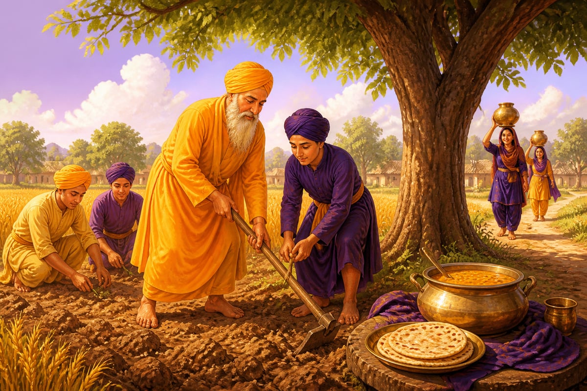Guru Nanak working in a Punjab field