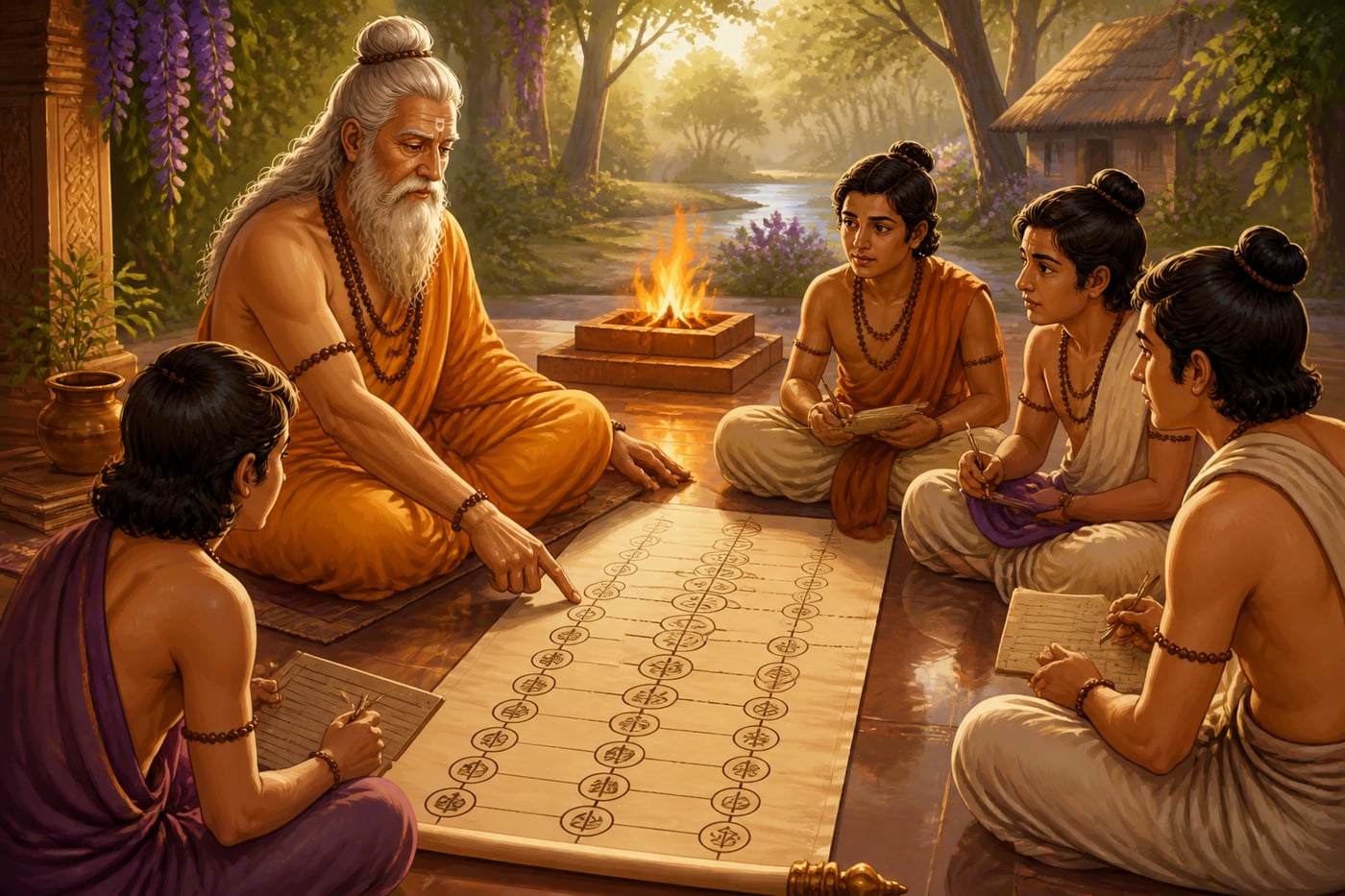 Kapila teaching the twenty-five tattvas of Sankhya cosmology