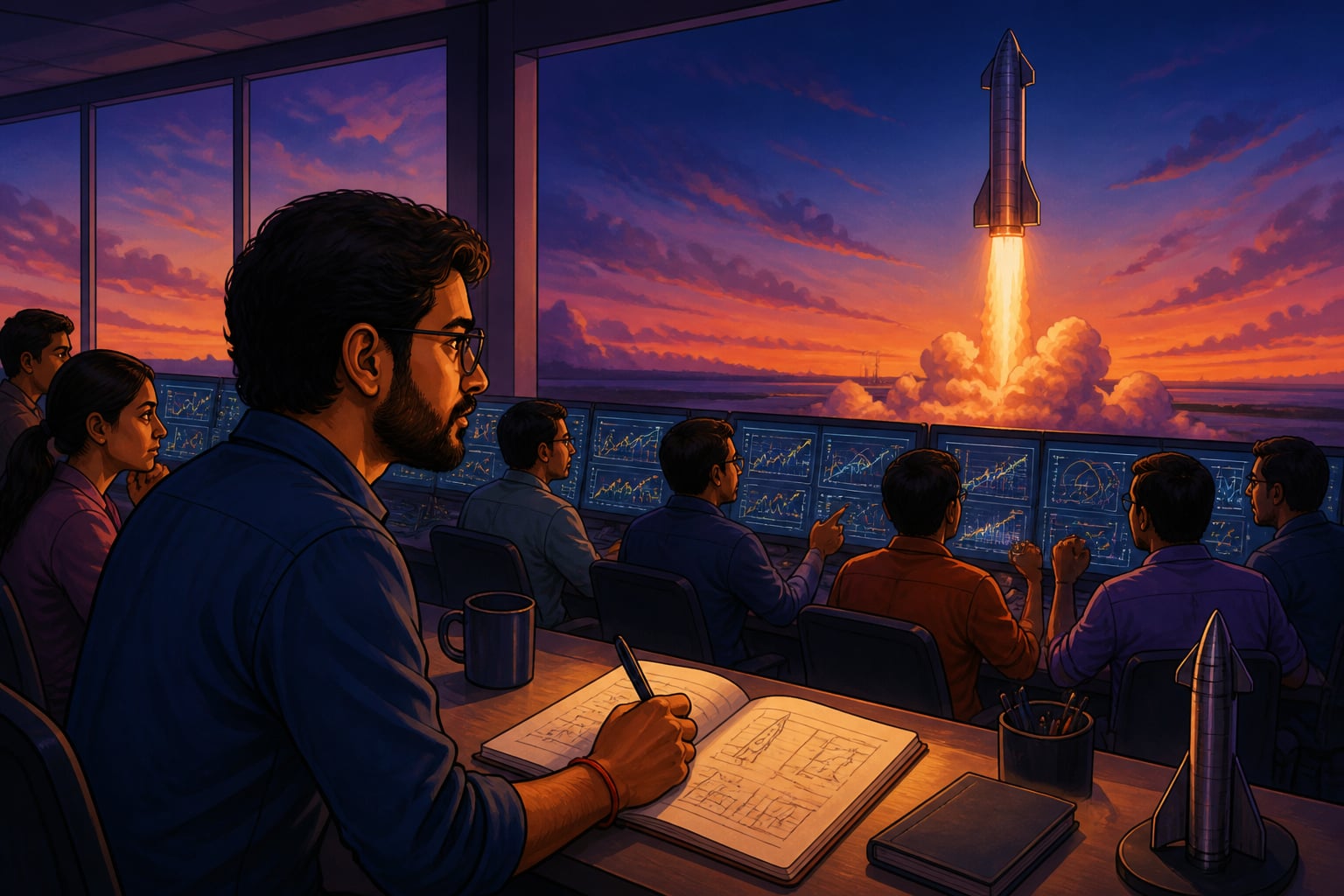 SpaceX mission control treating a test-flight anomaly as forward learning