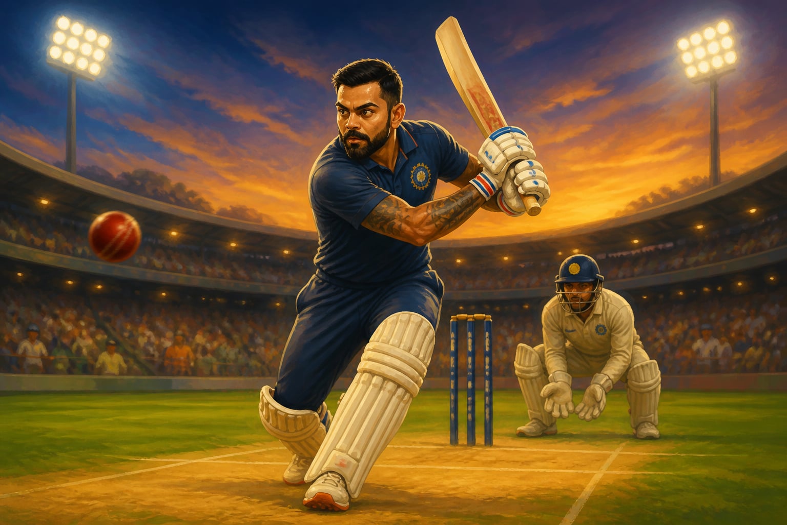 Virat Kohli composed at the crease at twilight