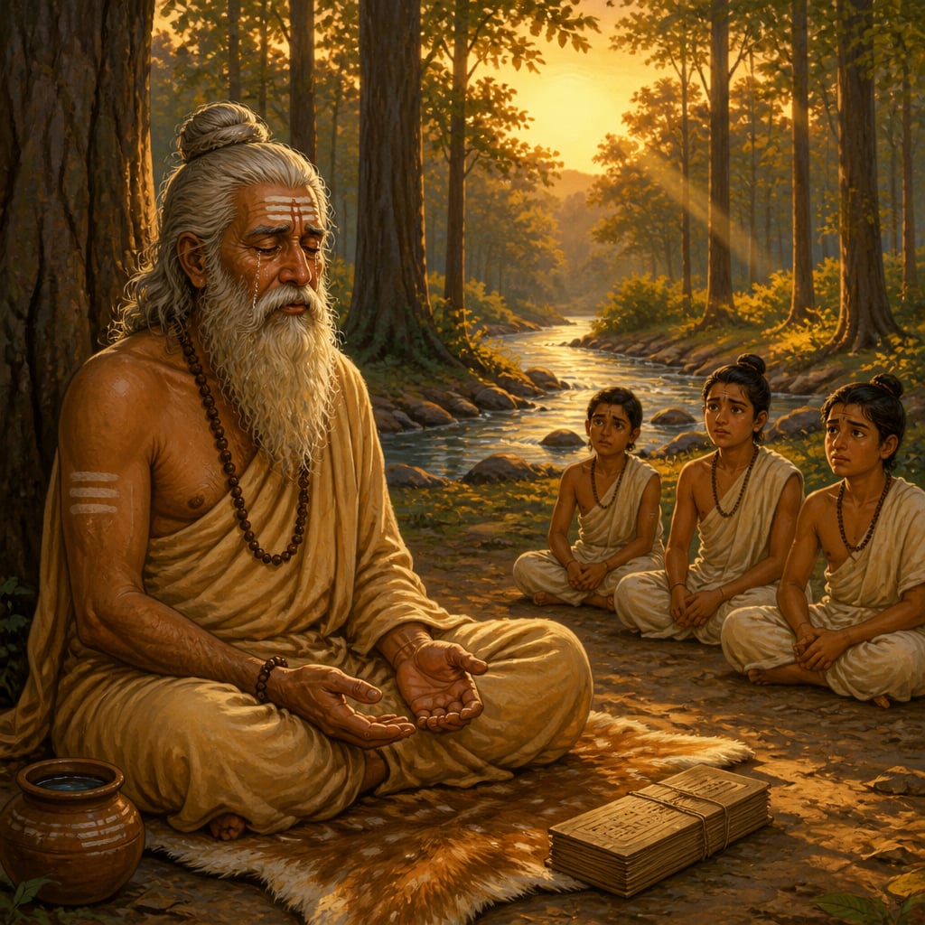 Rishi weeping in his ashram