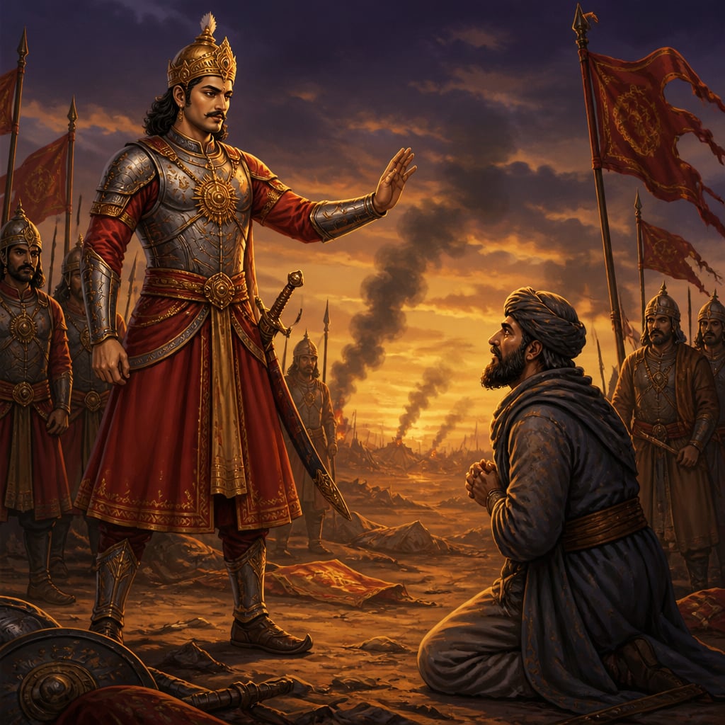 Prithviraj Chauhan on the field of Tarain