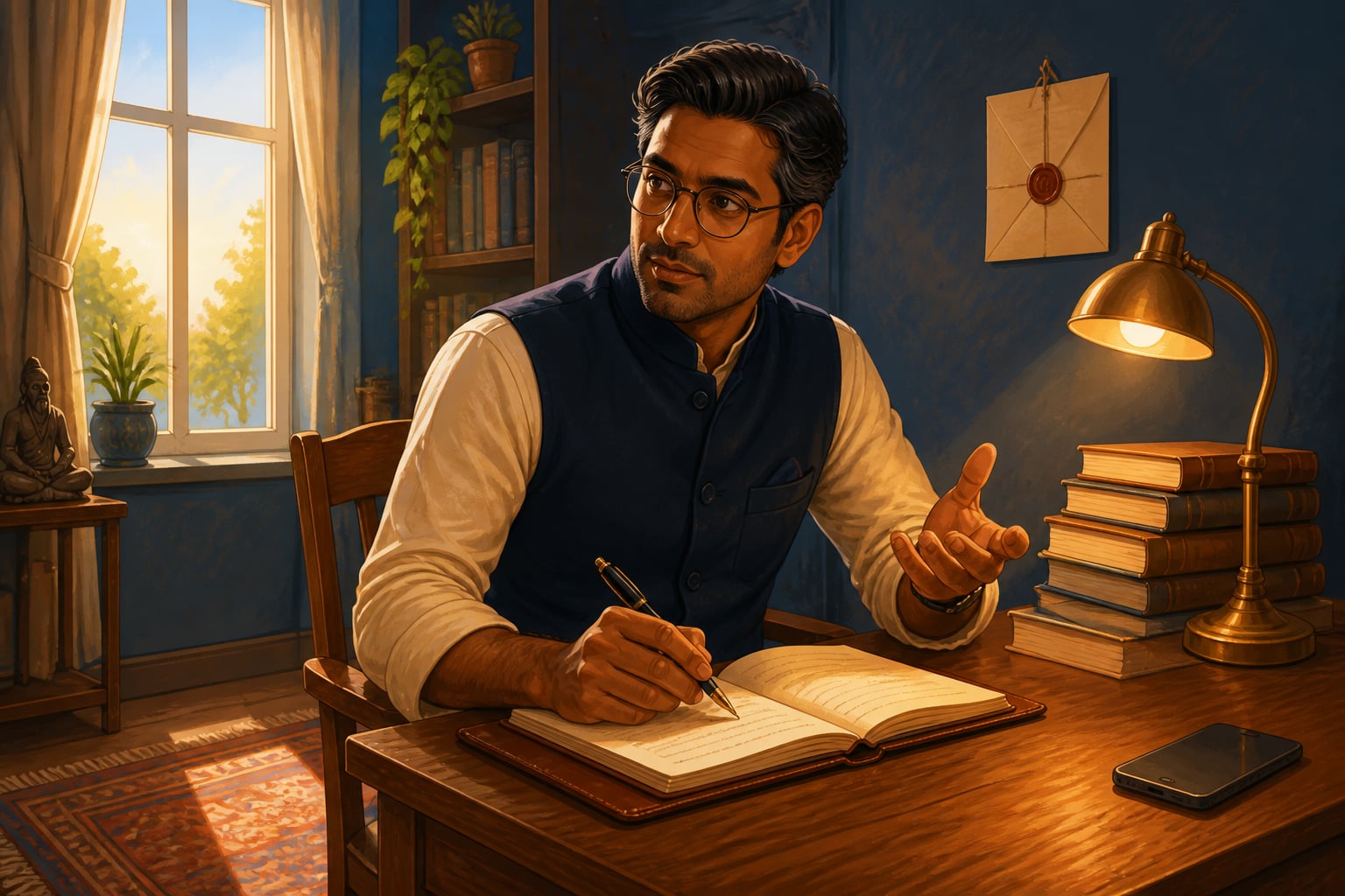 A modern scholar in deep work at his desk