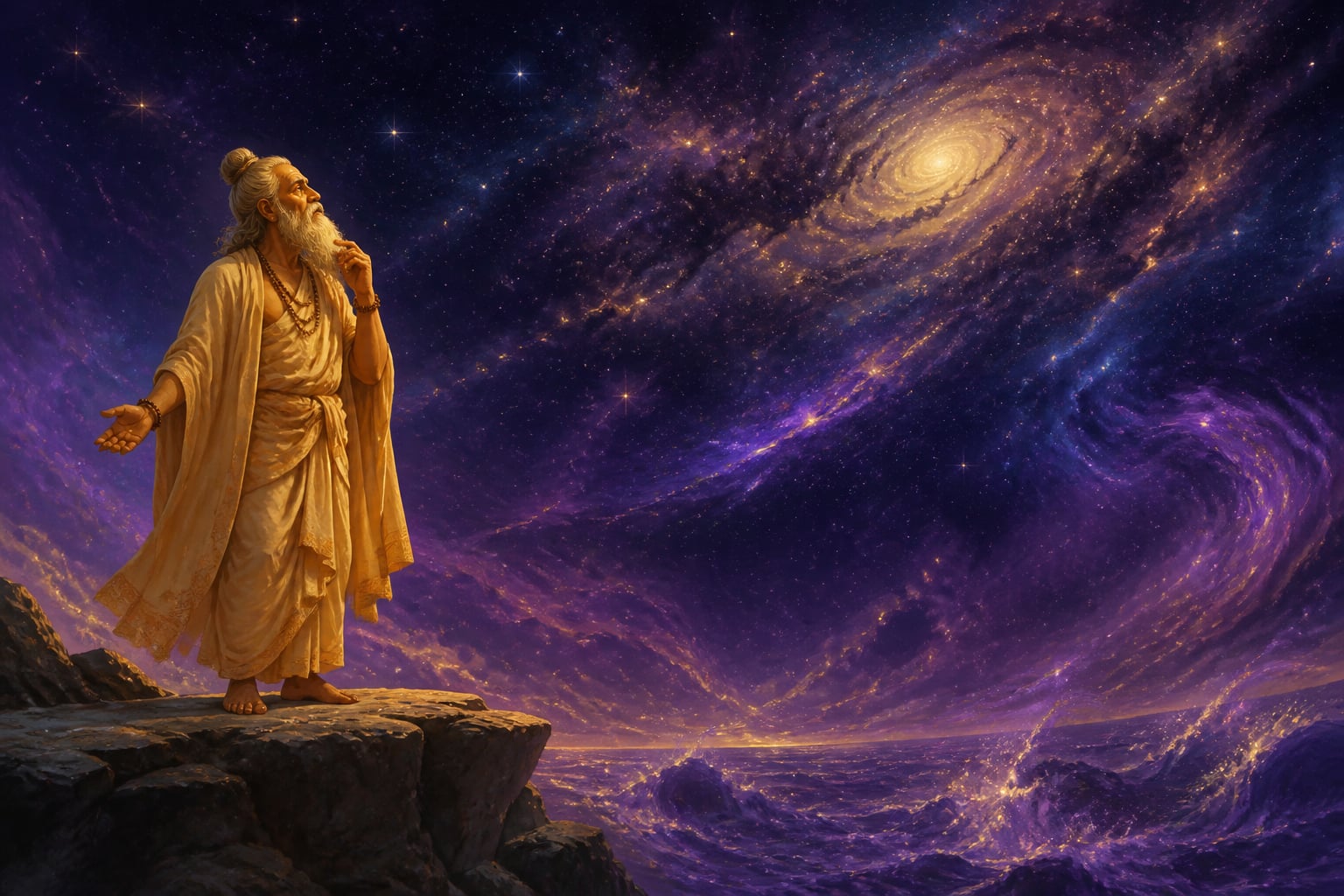 Ancient Rishi gazing at the great cosmic mystery