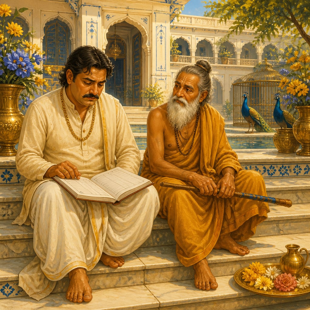 Merchant questioning success on haveli steps