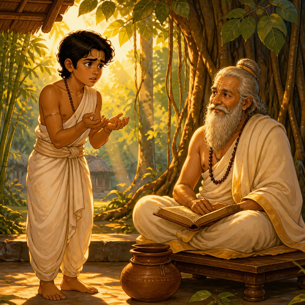 Disciple bringing complaint to forest guru