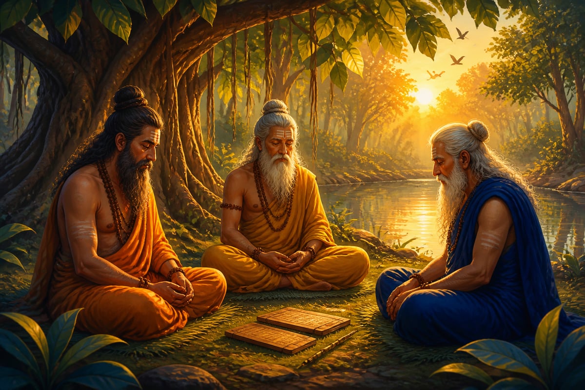 Three Rishis observing inner state in forest