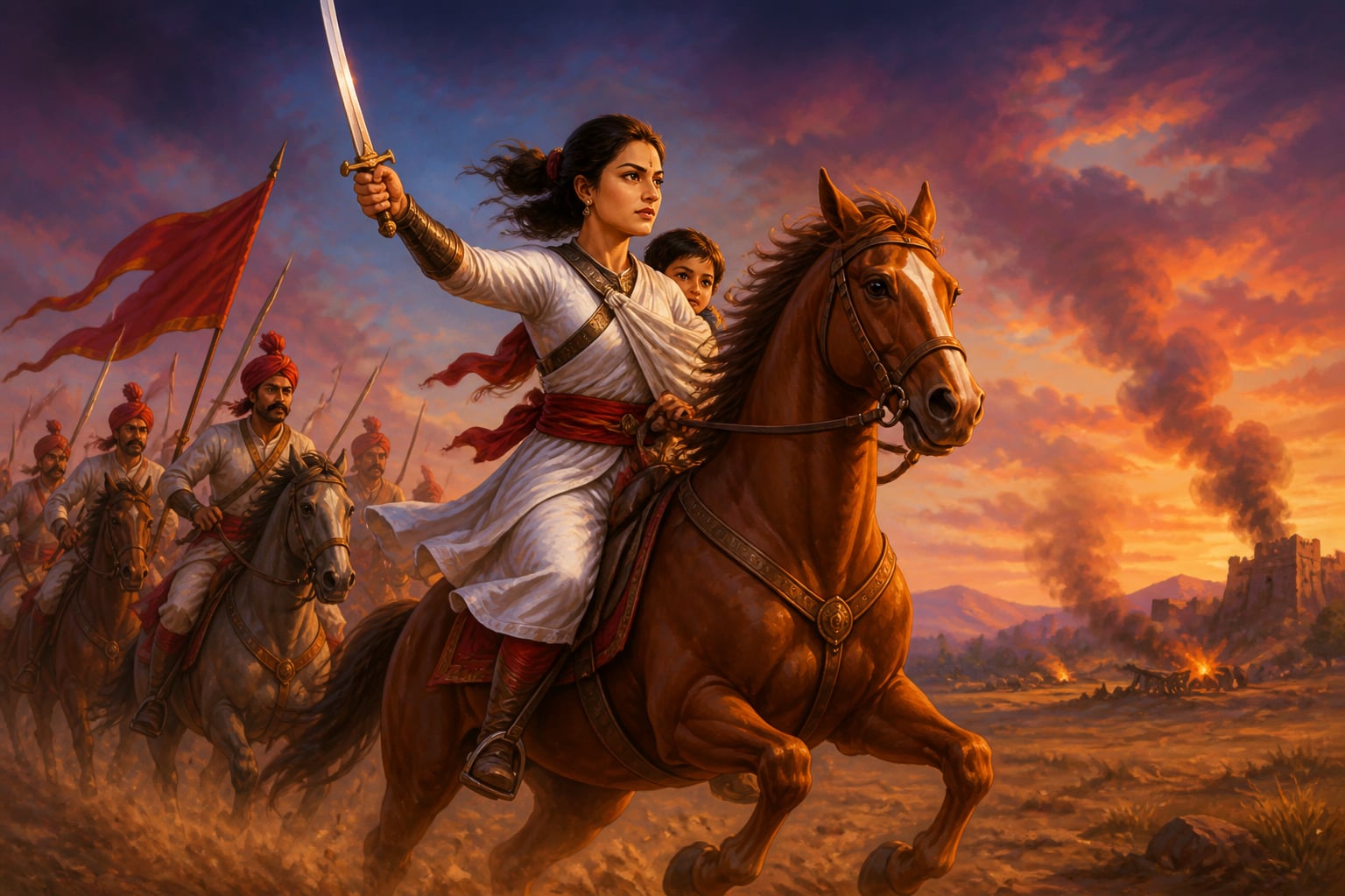 Rani Lakshmibai charging on horseback at Gwalior