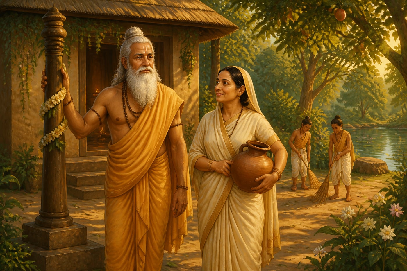 Vasishtha and Arundhati at their forest hermitage