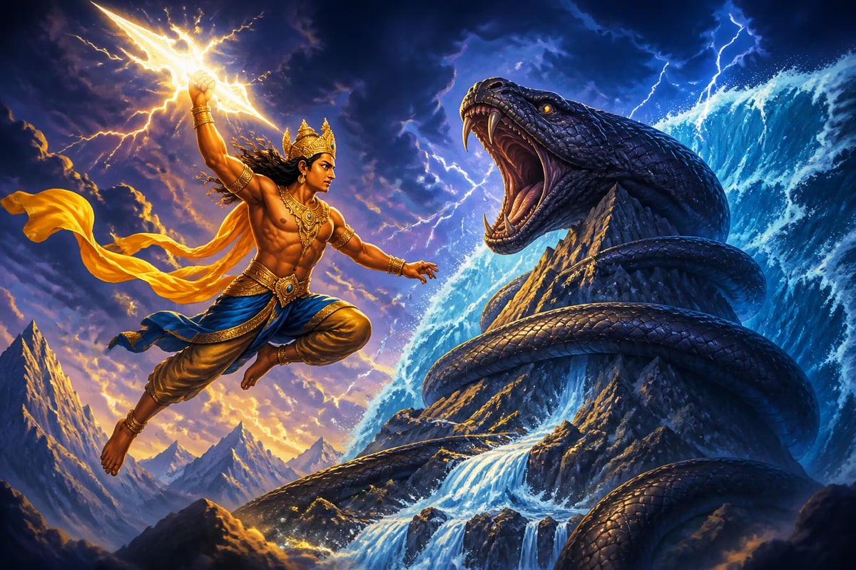 Indra striking Vritra with the vajra thunderbolt
